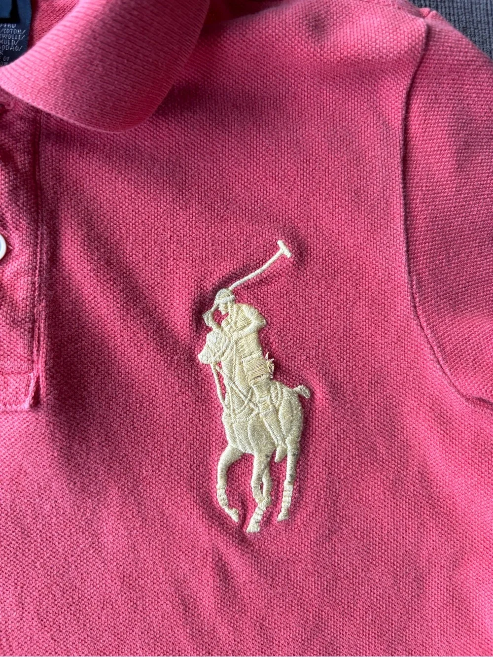 Polo Ralph Lauren Boys Big Pony Cotton Mesh Polo Shirt -Coral Pink Yellow Size 6
